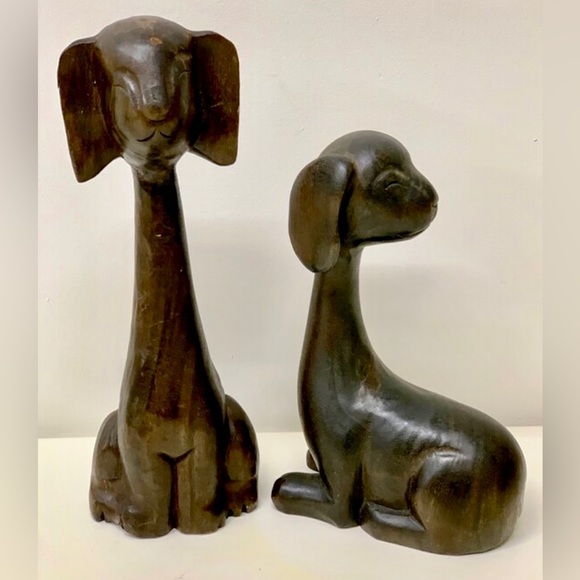 Set of 2 Vintage Pre WWII Japanese Hand Carved Stained Hardwood Animal Figurines - Picture 2 of 11